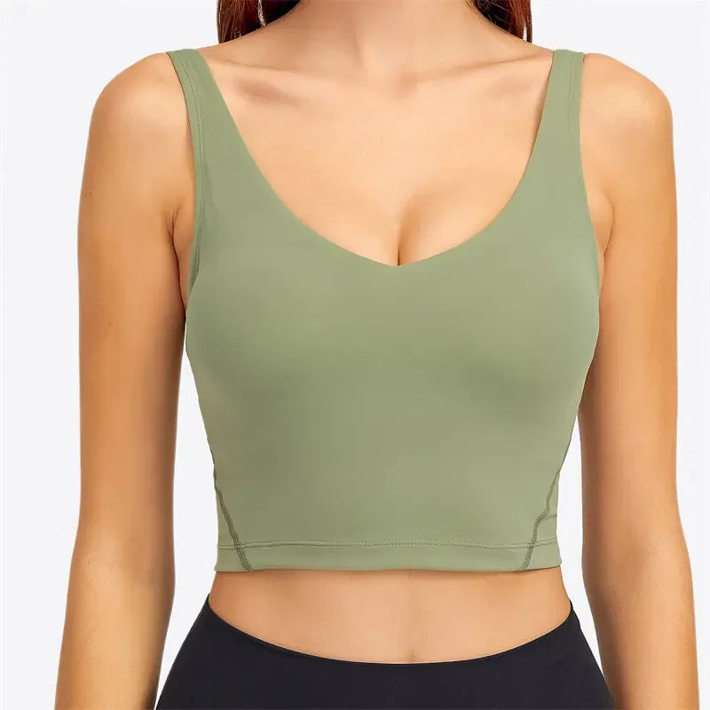 Nepoagym PASSION Tank Top with Shelf Built In Bra Crop Top with Removable Padding Longline Sports Bra for Yoga Gym