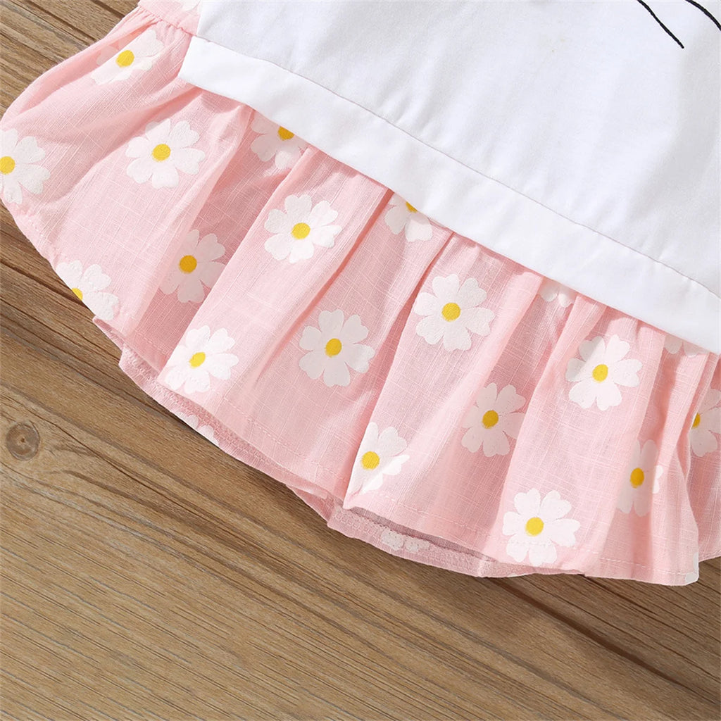 Flower Cat Print Infant Dress Summer New Girls' Baby Short Sleeve Dress Cute Girl Children'S Clothing