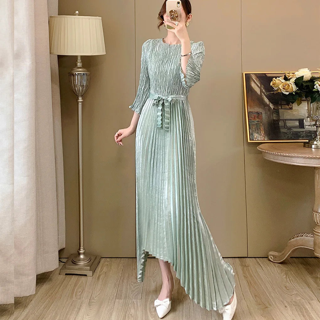 High Quality Workmanship, Versatile Women's Clothing, Irregular Lace Up Temperament, Elegant Long Dress Miyake Robe