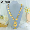 Delicate Algeria Wedding Long Necklace 21k Gold Plated Turkish Coins Charm Chokers Arabic Islamic Women Bridal Vintage Jewelry