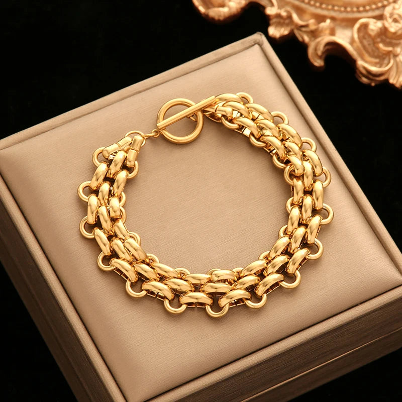 EILIECK 316L Stainless Steel Silver Color Cuban Chain Statement Necklace Bracelet Set Charm Fashion Women Waterproof Jewelry Set (Copy)