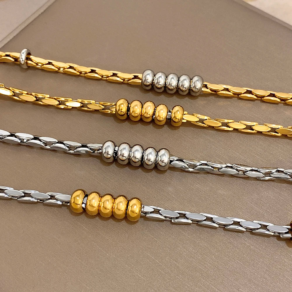 Greatera Light Luxury Twisted Steel Ball Gold Chain Bracelet Charm Two Tone Waterproof Unique Artistic Popular Men Women Bangle