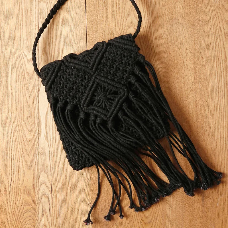 Handmade Cotton Woven Knitted Tassel Crossbody Bag Vintage Shoulder Messenger Bag Female Fashion Beach Summer Handbags 2023 bag