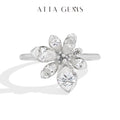 ATTAGEMS 925 Sterling Silver Luxury Women Ring Flowers D VVS1 Moissanite Pear-cut Engagement Band Anniversary Gift Fine Jewelry