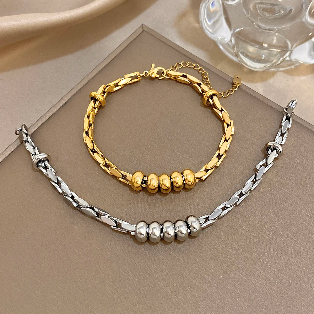Greatera Light Luxury Twisted Steel Ball Gold Chain Bracelet Charm Two Tone Waterproof Unique Artistic Popular Men Women Bangle