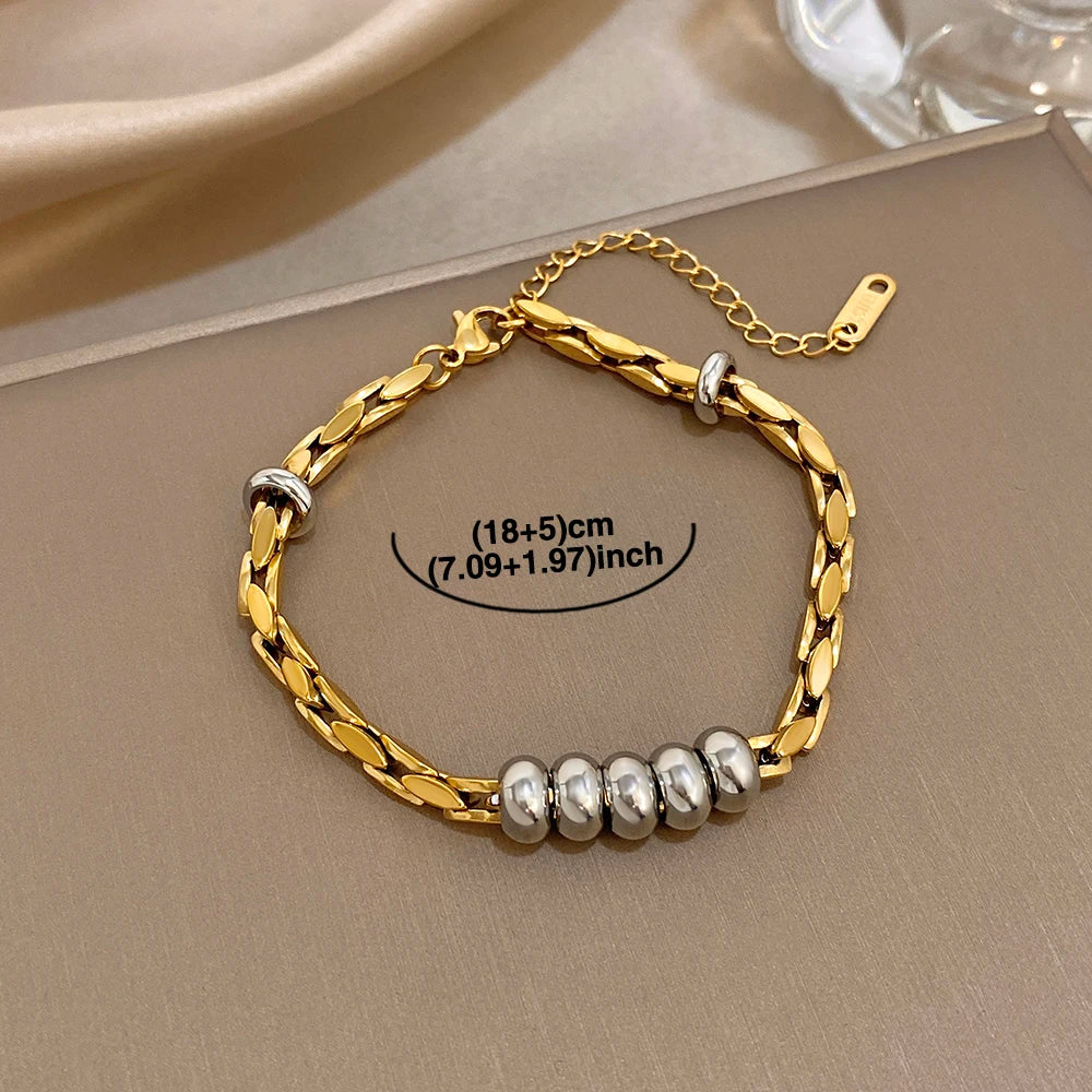 Greatera Light Luxury Twisted Steel Ball Gold Chain Bracelet Charm Two Tone Waterproof Unique Artistic Popular Men Women Bangle