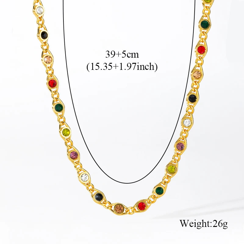 EILIECK 316L Stainless Steel Metal Colored Zircon Chain Necklace Bracelet Set For Women Fashion Statement Waterproof Jewelry (Copy)