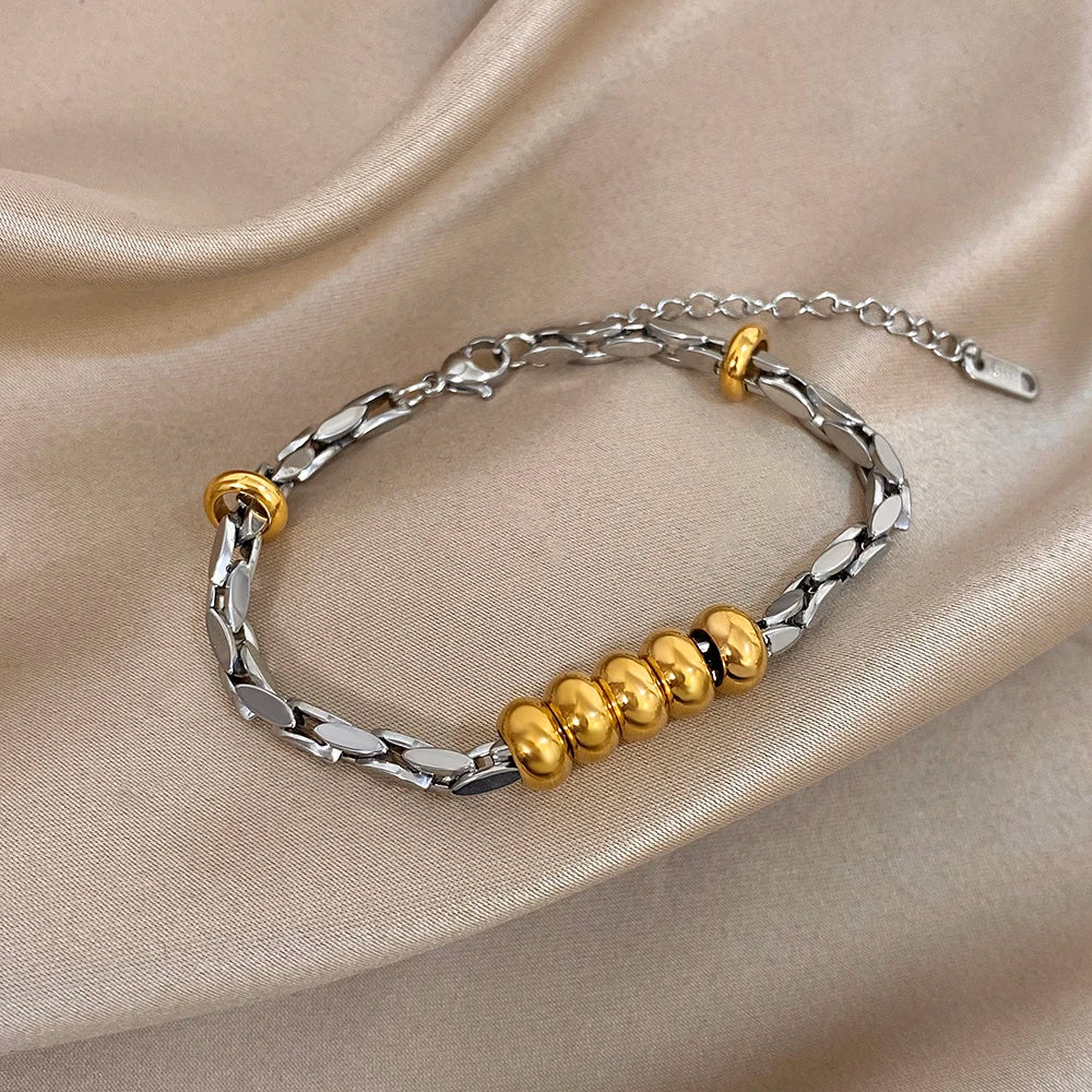 Greatera Light Luxury Twisted Steel Ball Gold Chain Bracelet Charm Two Tone Waterproof Unique Artistic Popular Men Women Bangle