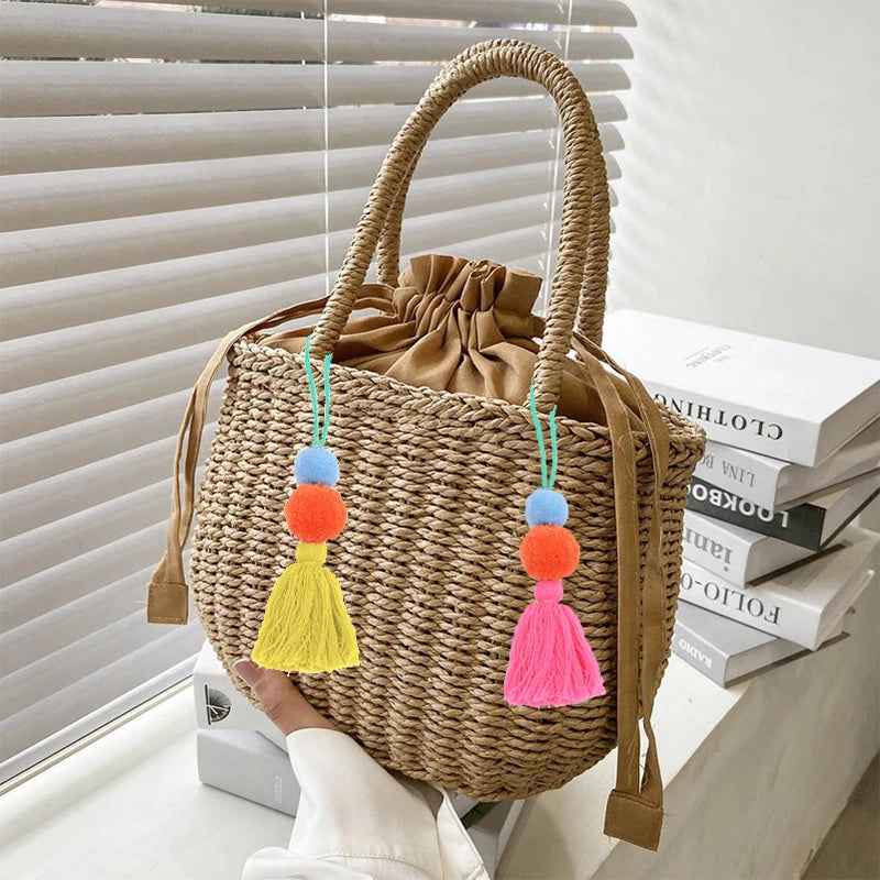 Women Summer Straw Rattan Woven Handbags Small Clutch Retro Ladies Basket Beach Bag Vacation Travel Shopping Totes Purse Bolsos