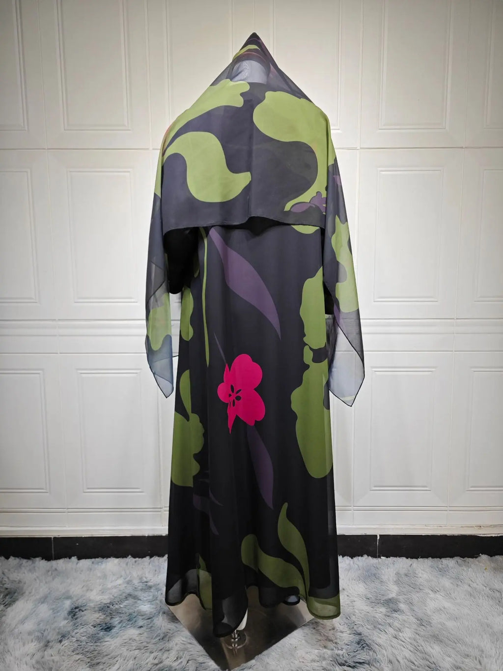 Botanical Muse Open-Front Chiffon Abaya Ensemble