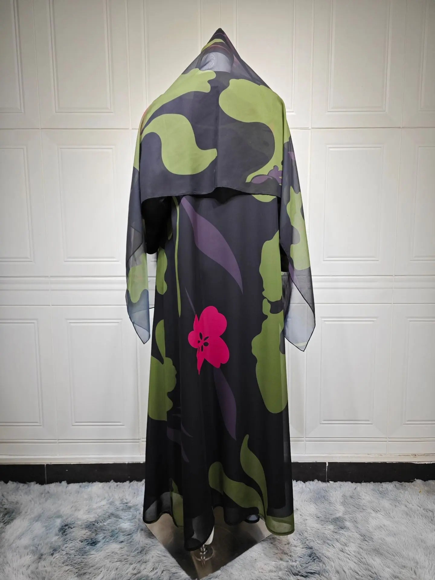Botanical Muse Open-Front Chiffon Abaya Ensemble