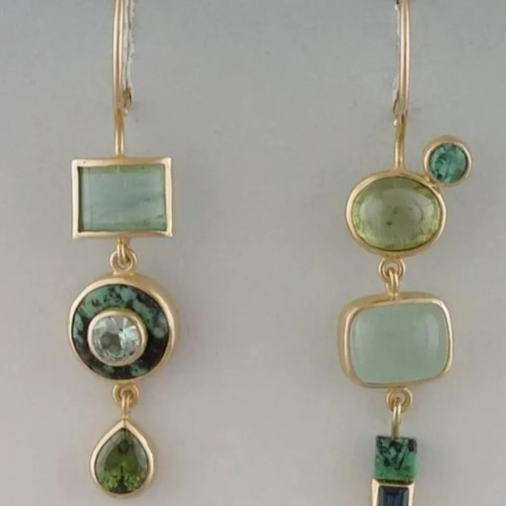 Dissymmetry Vintage Green Color Earrings New Geometric Green Asymmetrical Ear Hanging Personality Fashion Jewelry Women Rumanglobalcraft