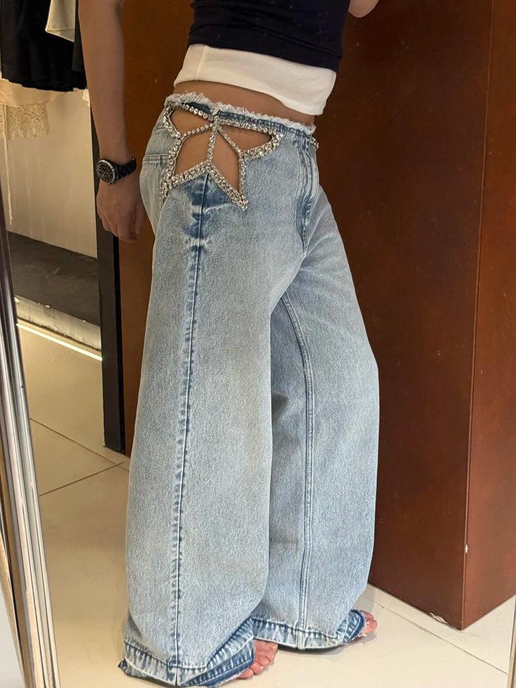 ReddaChic Star Hollow Low Waist Jeans Tall Girl ICON Glitter Diamond Loose Fit Wide Denim Leg Pants New In Hot Women Streetwear Rumanglobalcraft
