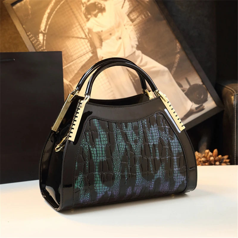 Spring new patent leather crocodile-print mother's handbag banquet dress large-capacity one-shoulder cross-body women's bag Rumanglobalcraft
