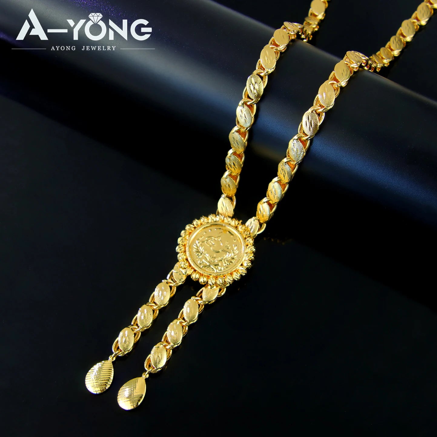 Delicate Algeria Wedding Long Necklace 21k Gold Plated Turkish Coins Charm Chokers Arabic Islamic Women Bridal Vintage Jewelry
