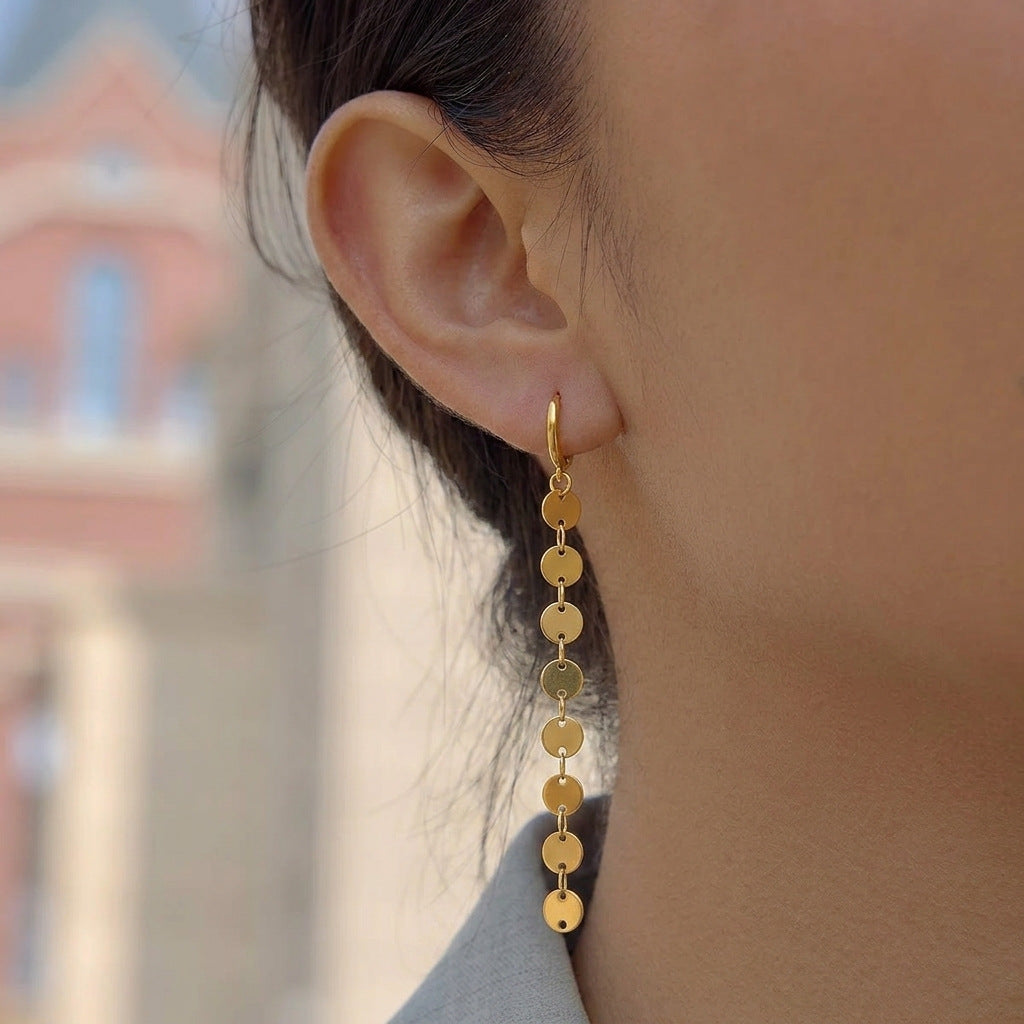 Small Disc Tassel Pendant Earrings For Women