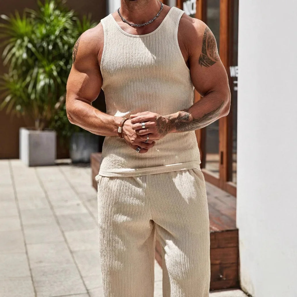 2026 Spring Summer Men's Slim Fit Tank Top Gym Vest Set Sport Suit Tracksuit Bodybuilding Muscle Tops Blouse Rumanglobalcraft