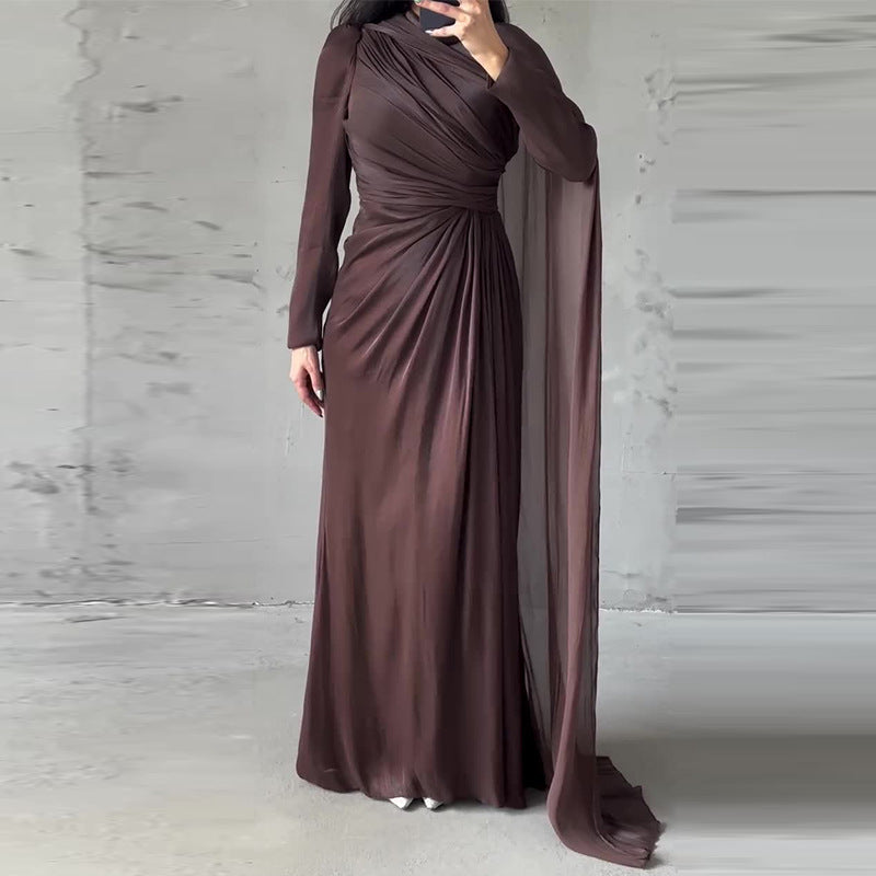 Elegant Asymmetrical Pleated Slim Dress