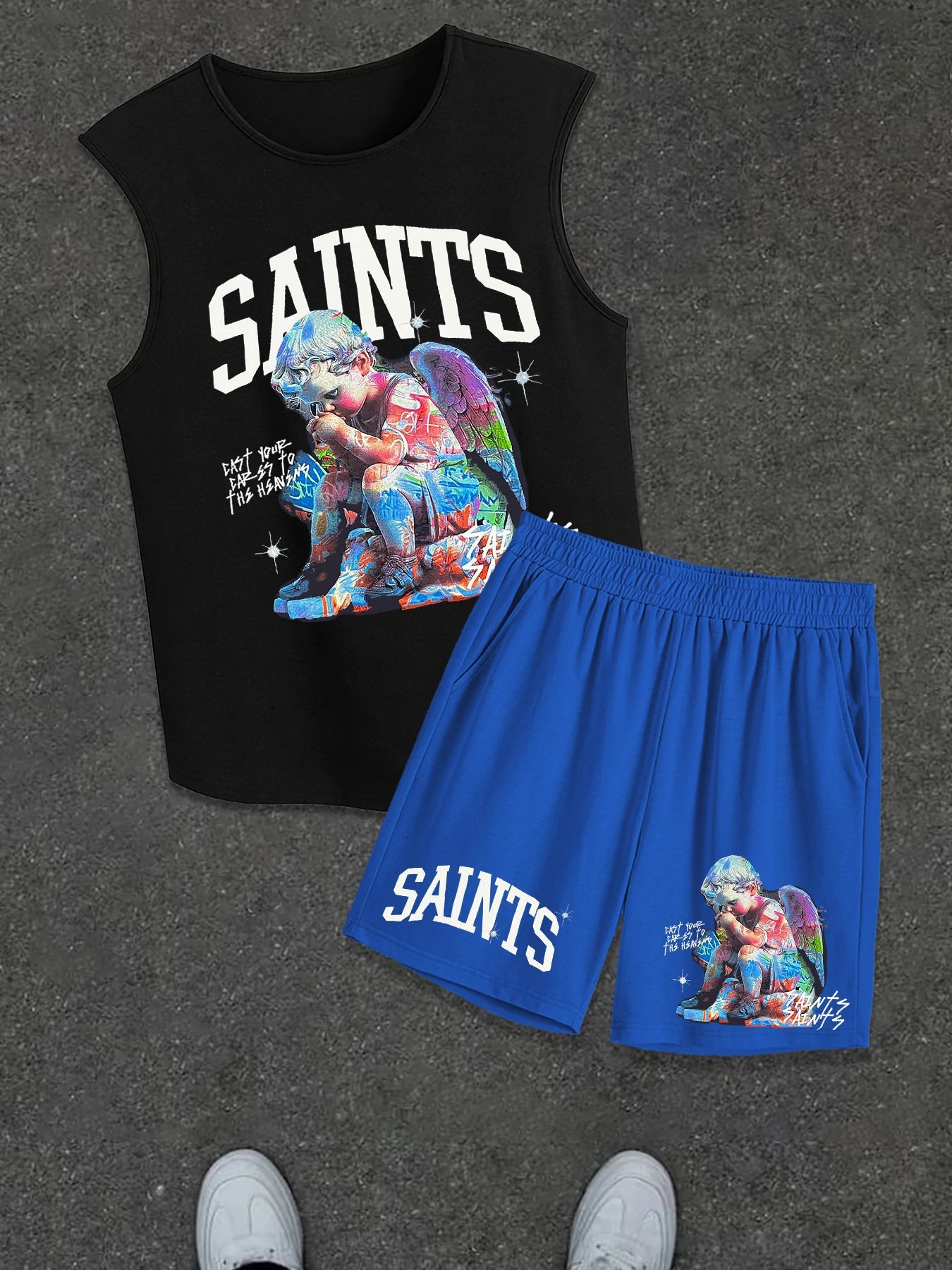 Men's Printed Sleeveless Tank Top and Shorts Set: Casual, Sports, and Leisure Summer Outfits Rumanglobalcraft
