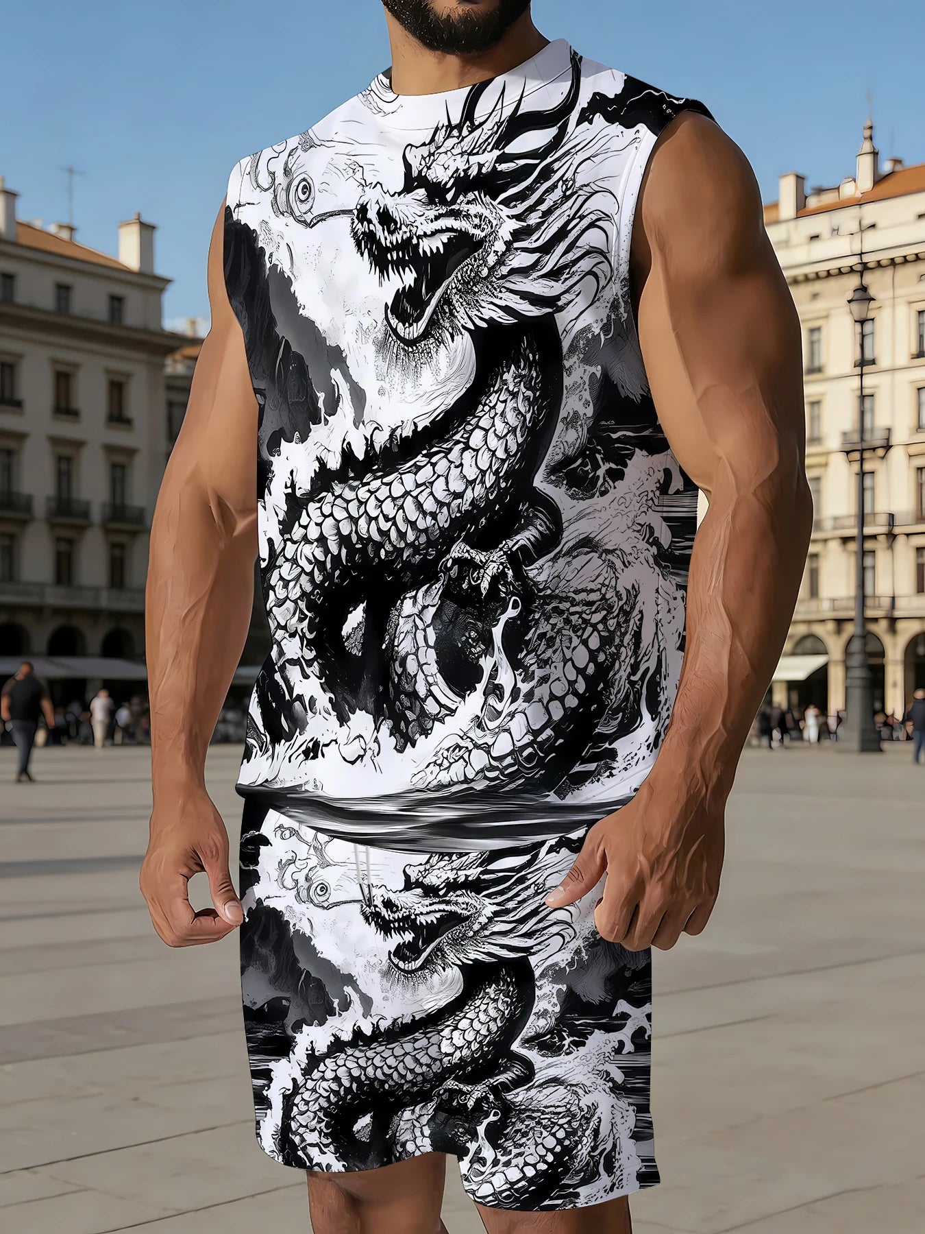 Men's Quick Dry Tank Top and Shorts Set Polyester Athletic Gym Workout 2 Piece Suit Standard Size Rumanglobalcraft