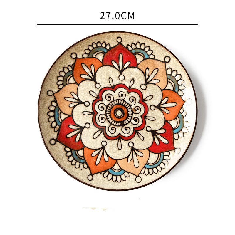 Creative Hand-Painted Ceramic Round Plate for Home Use