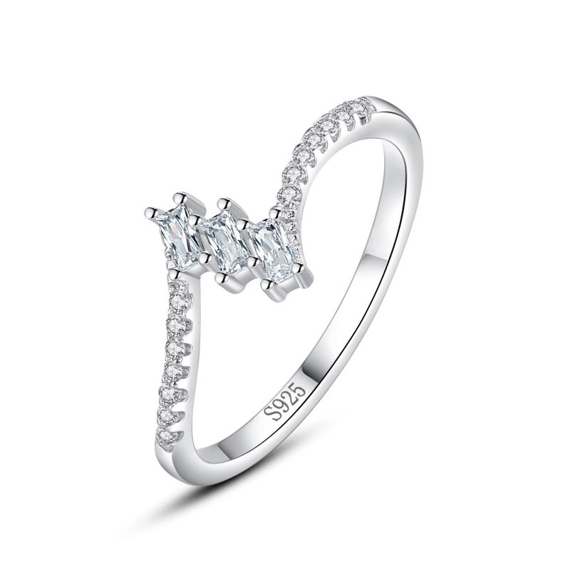 Sterling Silver Niche Design Diamond Cube Sugar Index Ring