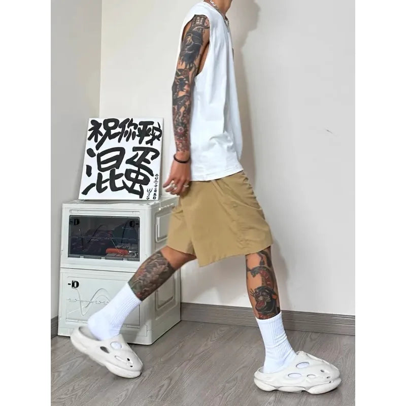 Men Patch Pocket Sleeveless Tank Top Loose Ice Silk Shorts Set Trendy Casual Summer Two Piece Outfit Rumanglobalcraft