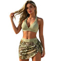 Woman Tummy Control Swimwear Sleeveless Halter Neck Crop Wrap Skirt Two Piece Swimsuit High Waist Tie Side Skirt Solid Band Rumanglobalcraft