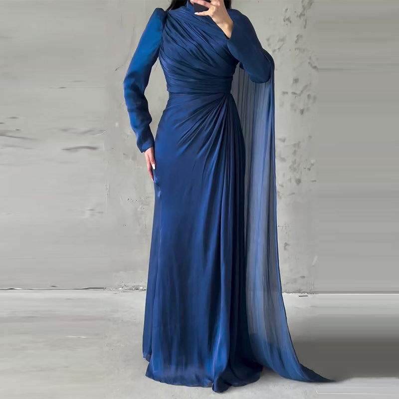 Elegant Asymmetrical Pleated Slim Dress