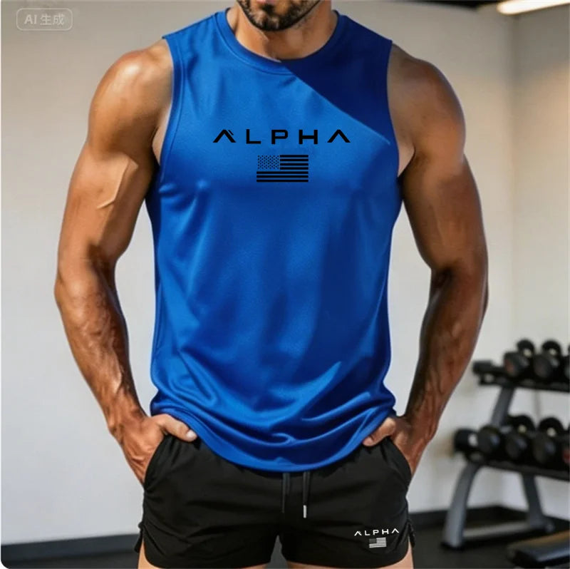 2026 Alpha Men's Printed Round-neck Fitness Vest+shorts Undershirt, Muscle Quick-drying Basketball Vest Rumanglobalcraft