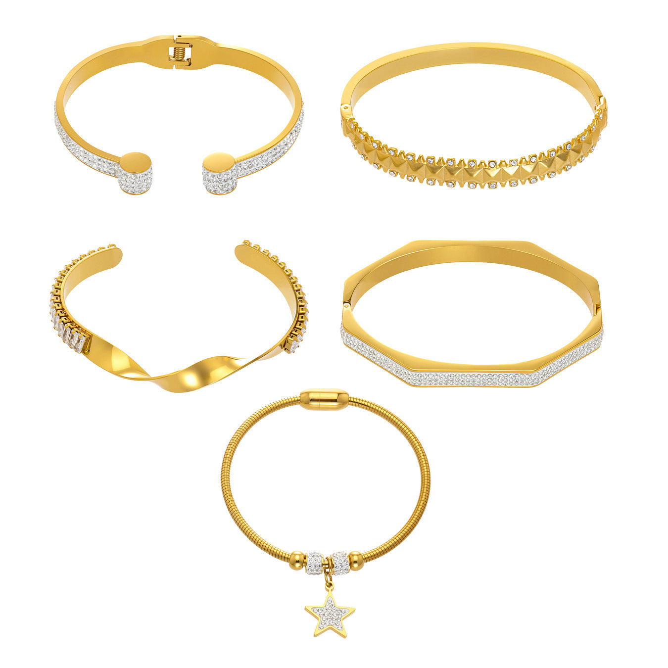 Stainless Steel Ultra-Shiny Full-Crystal Clip Bracelet