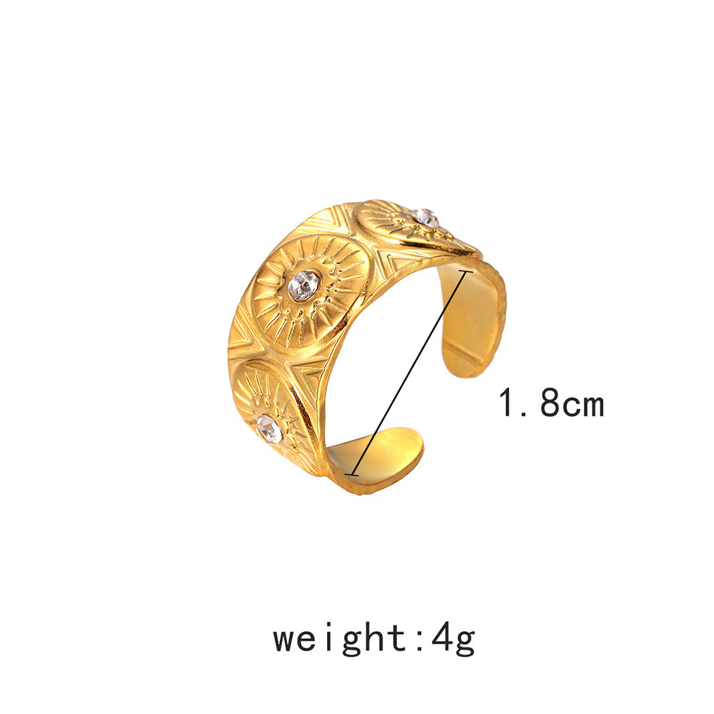 Womens Gold Open-Ended Diamond-Inlaid Ring