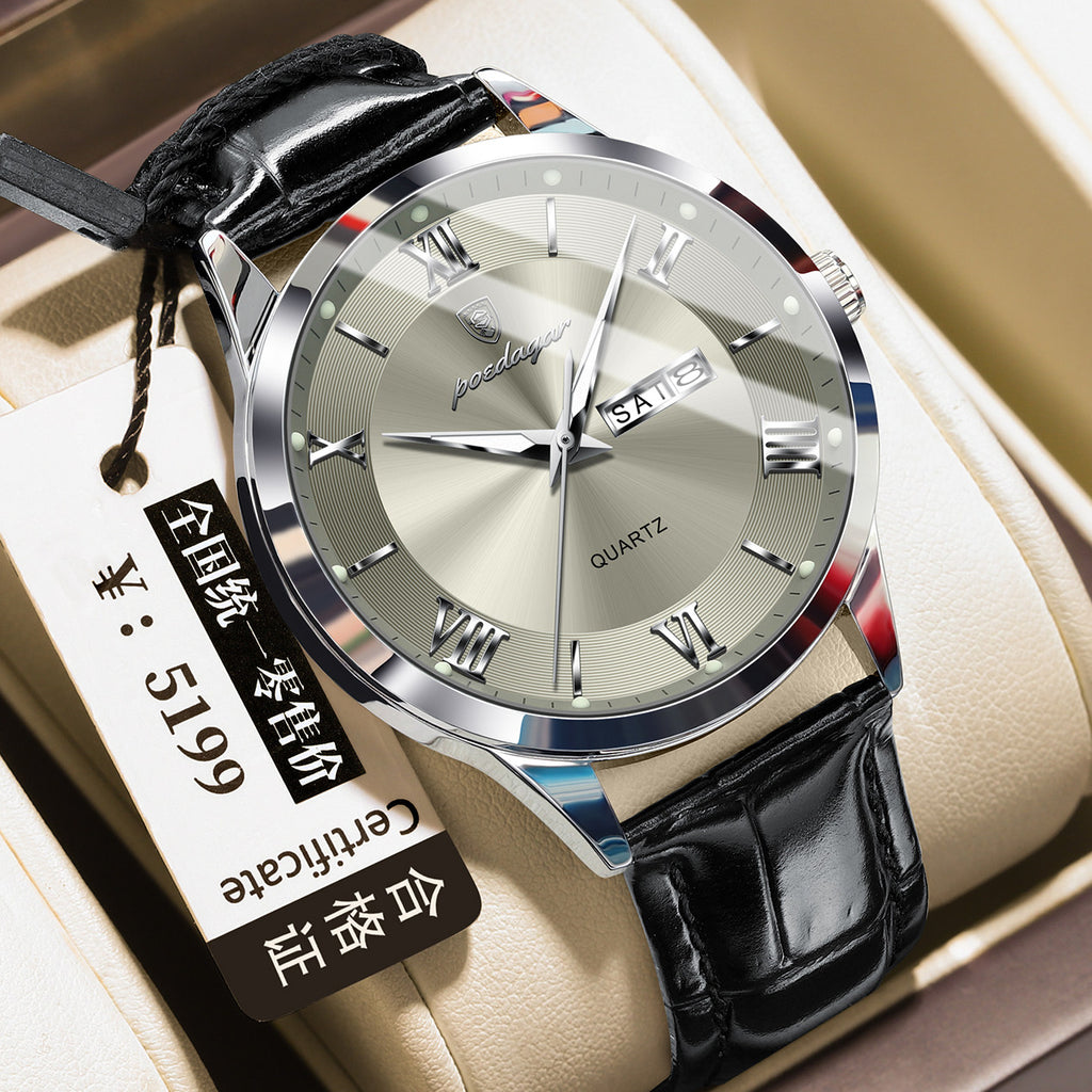 Men's Quartz Watch with Luminous Dual Calendar