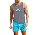 Outdoor Jogging Sportswear Men's Vest+Shorts 2-Piece Summer Casual Fashion Trend Set Beach Surfing Men's Suit European size Rumanglobalcraft