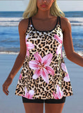 Black White Print Tankini Sleeveless Flared Hem Tankini Top High Stretch Swim Tank Gradient Adjustable Straps Two Piece Swim Top Rumanglobalcraft