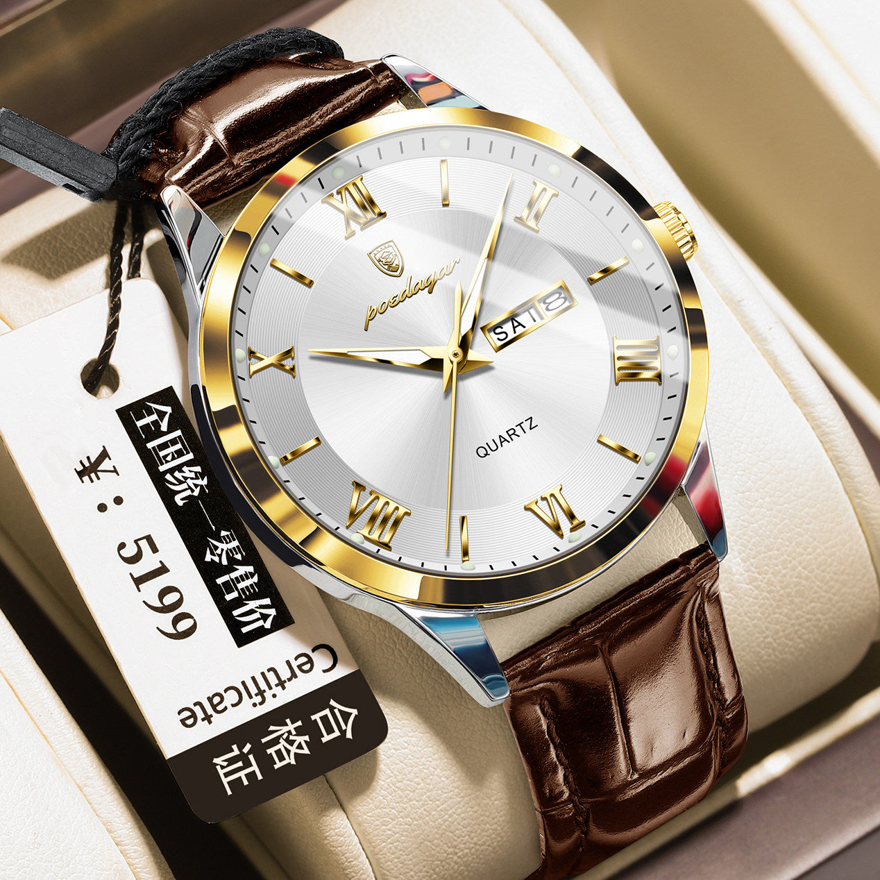 Men's Quartz Watch with Luminous Dual Calendar
