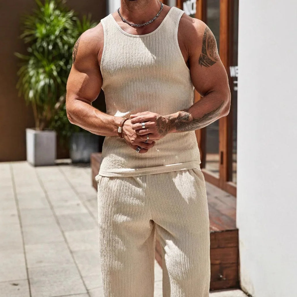 2026 Spring Summer Men's Slim Fit Tank Top Gym Vest Set Sport Suit Tracksuit Bodybuilding Muscle Tops Blouse Rumanglobalcraft
