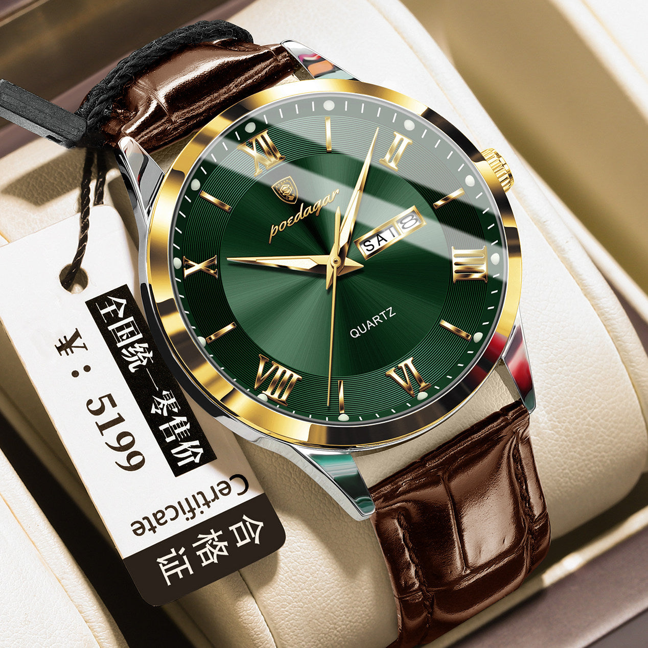 Men's Quartz Watch with Luminous Dual Calendar