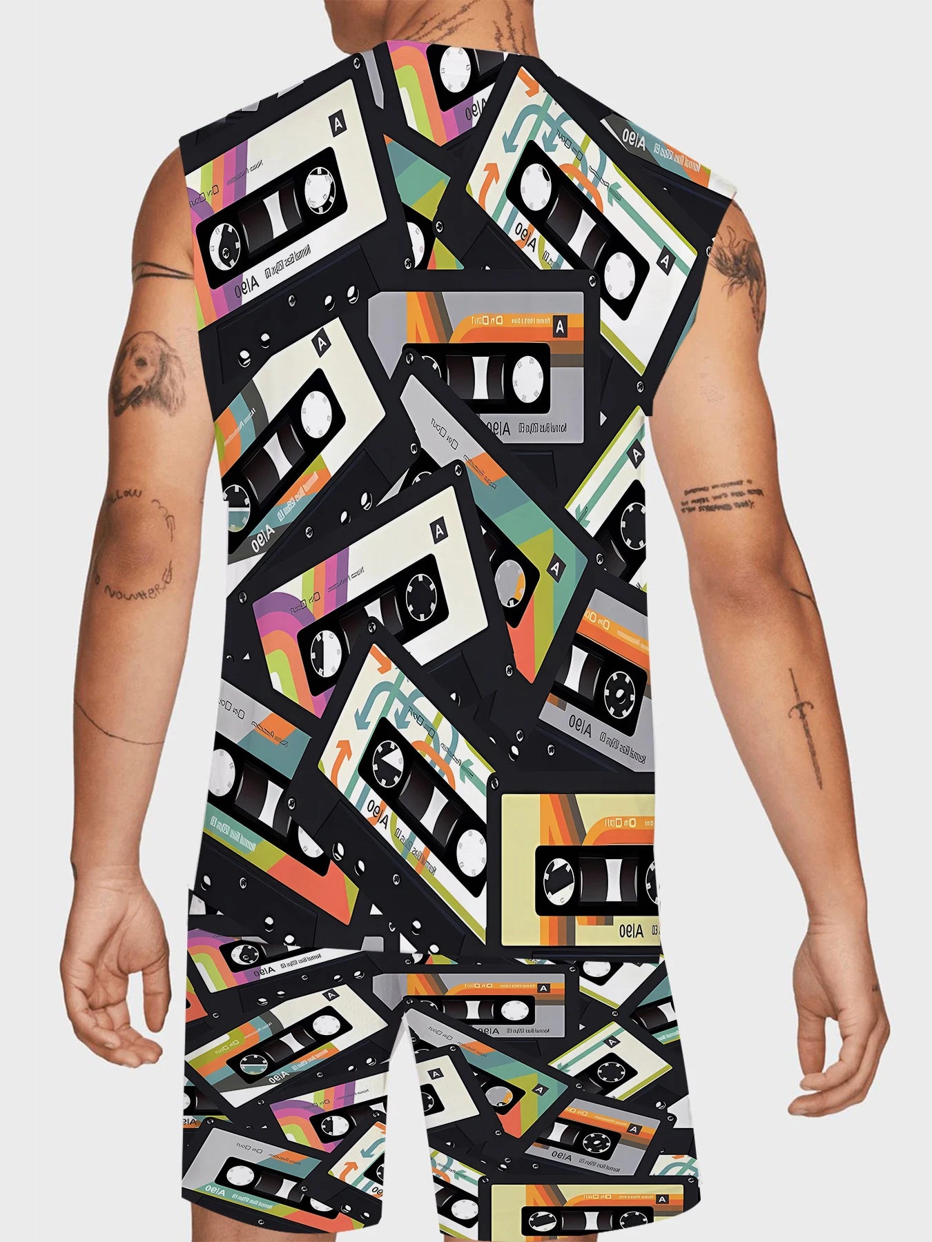 Men's V-Neck Tank Top and Shorts Set Lightweight Polyester Homewear Vacation Outfit Standard Fit Rumanglobalcraft