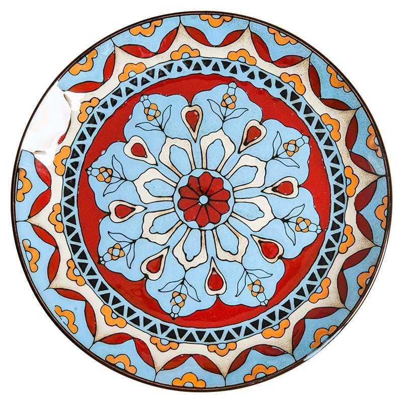 Creative Hand-Painted Ceramic Round Plate for Home Use