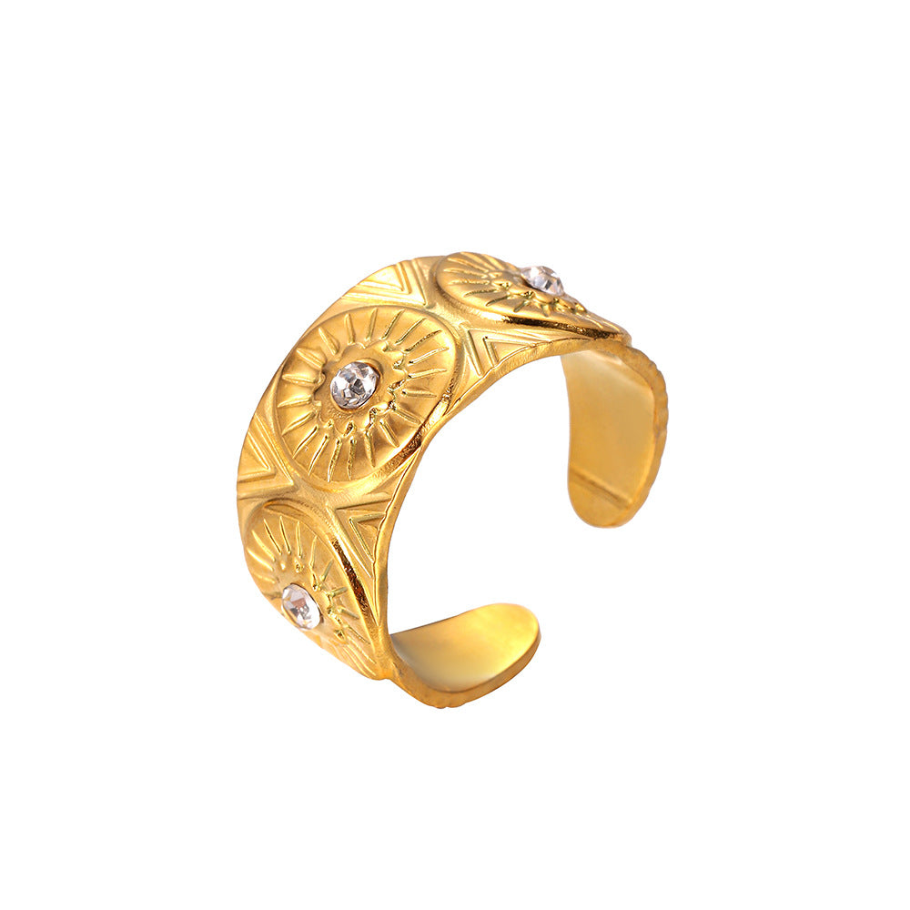 Womens Gold Open-Ended Diamond-Inlaid Ring