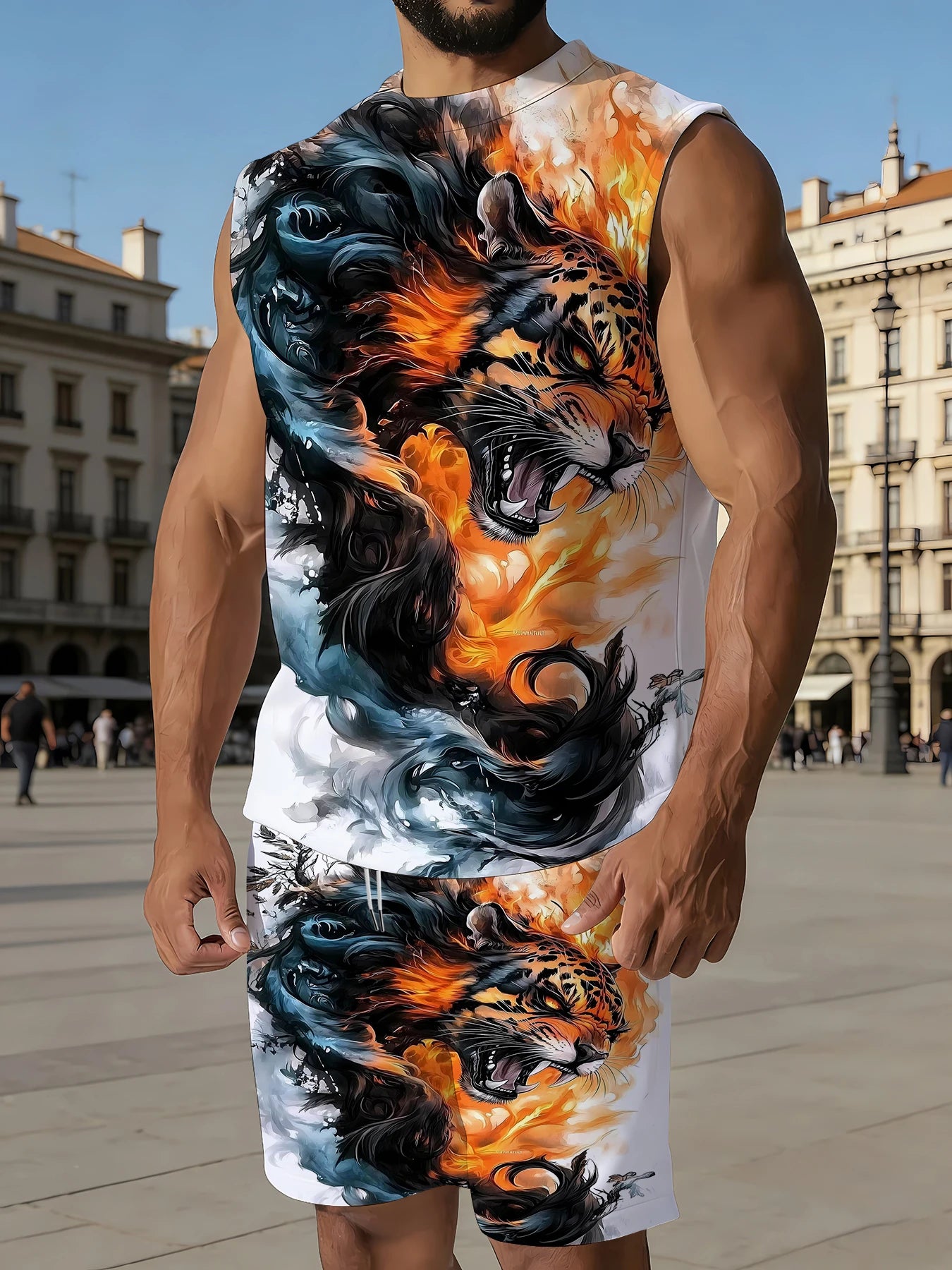 Men's Athletic Tank Top and Shorts Set Lightweight Polyester Sports Suit for Running and Jogging Rumanglobalcraft