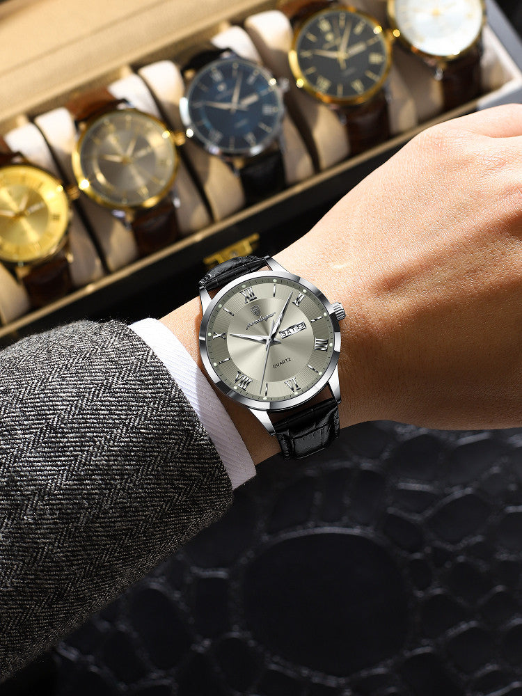 Men's Quartz Watch with Luminous Dual Calendar