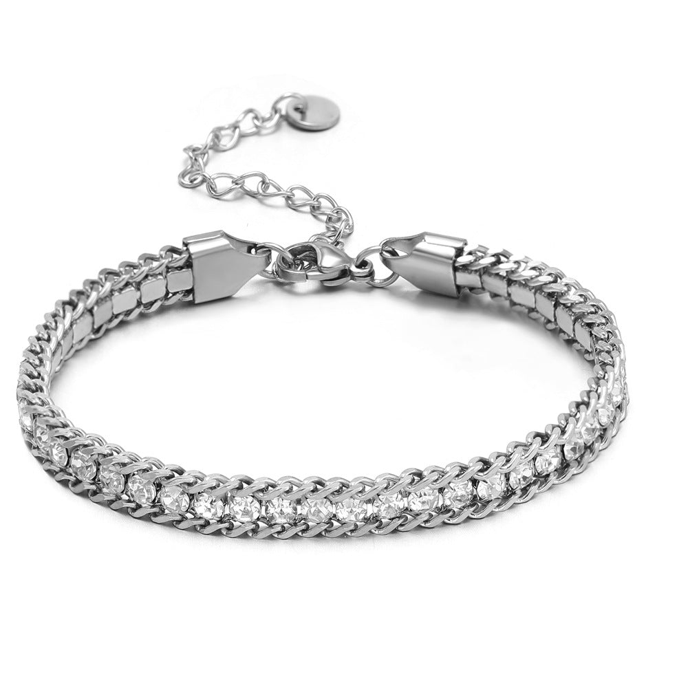 Single-sided Zircon-studded Chain Pearl Bracelet