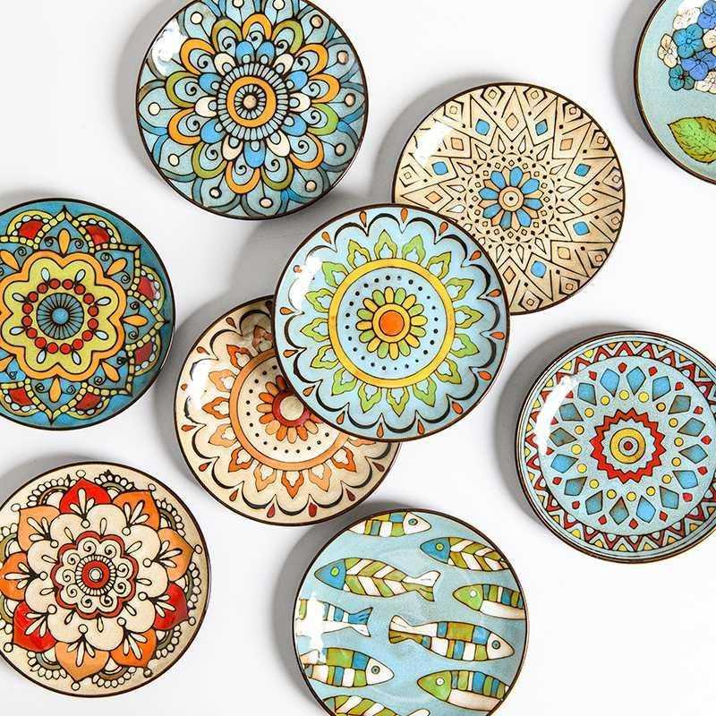 Creative Hand-Painted Ceramic Round Plate for Home Use