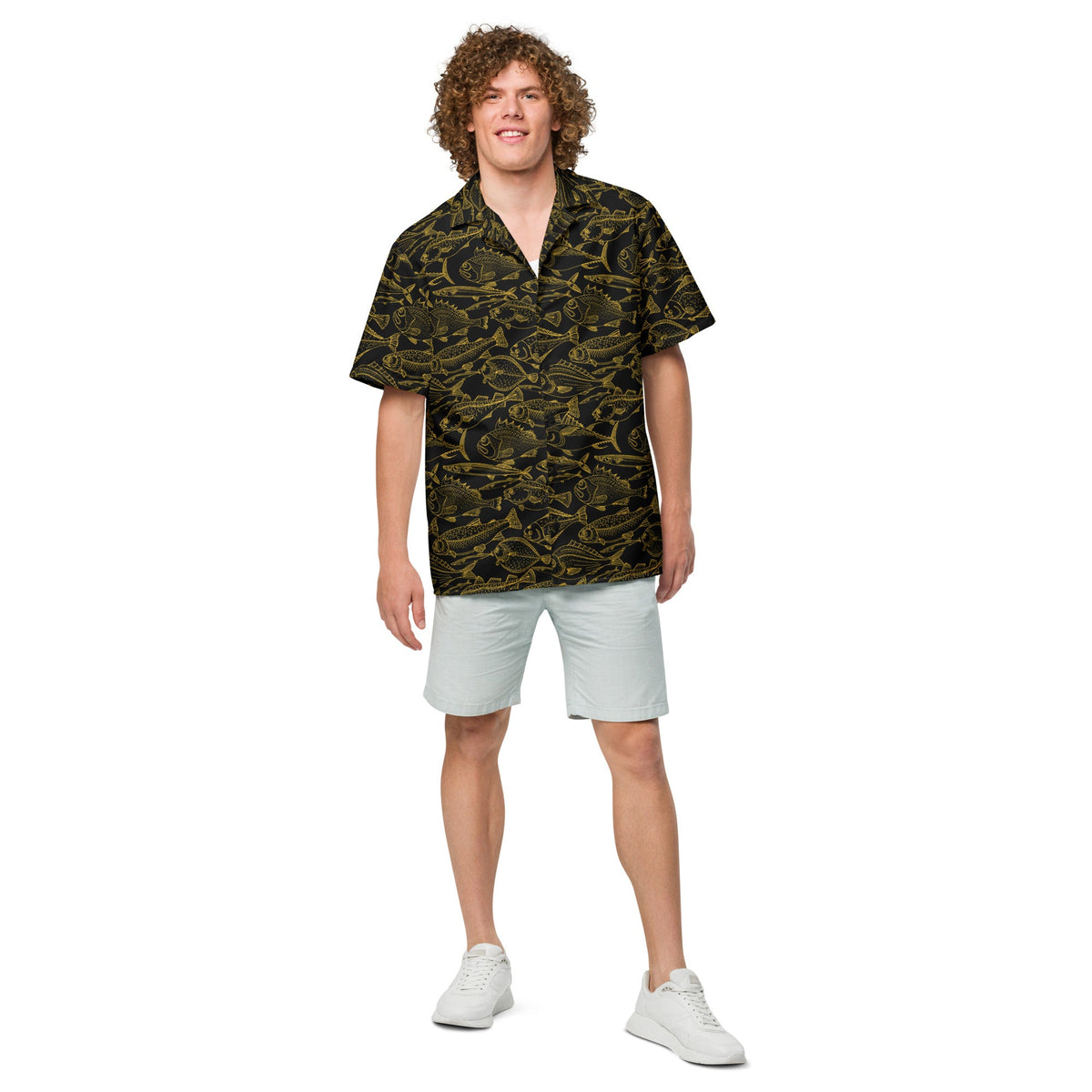 Men’s Sea of Gold Hawaiian Button Shirt Rumanglobalcraft