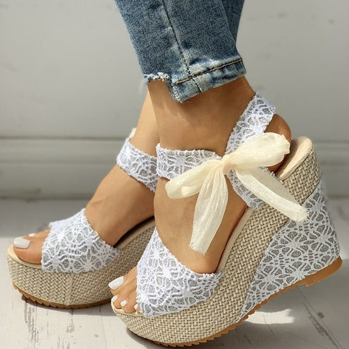 INS hot lace Leisure Women Wedges heeled women Shoes 2021Summer Rumanglobalcraft